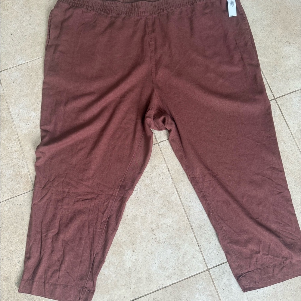 Plus Womens Old Navy 100% Cotton Linen Hi Rise Cropped Pants Pockets 4x